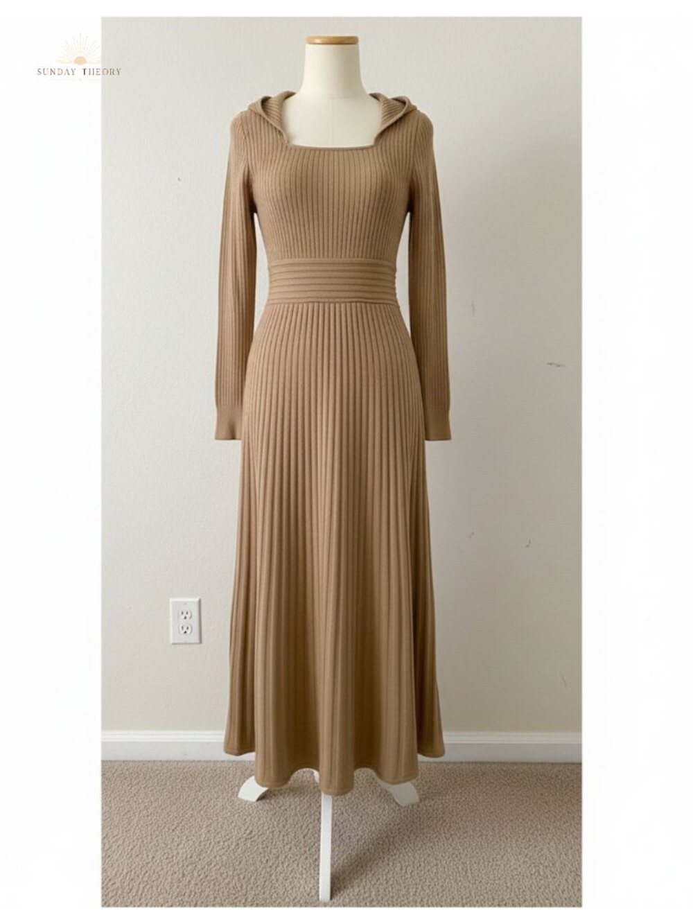 MEROKEETY Women's Sweater Dress Long Sleeve Square Neck Midi Dresses